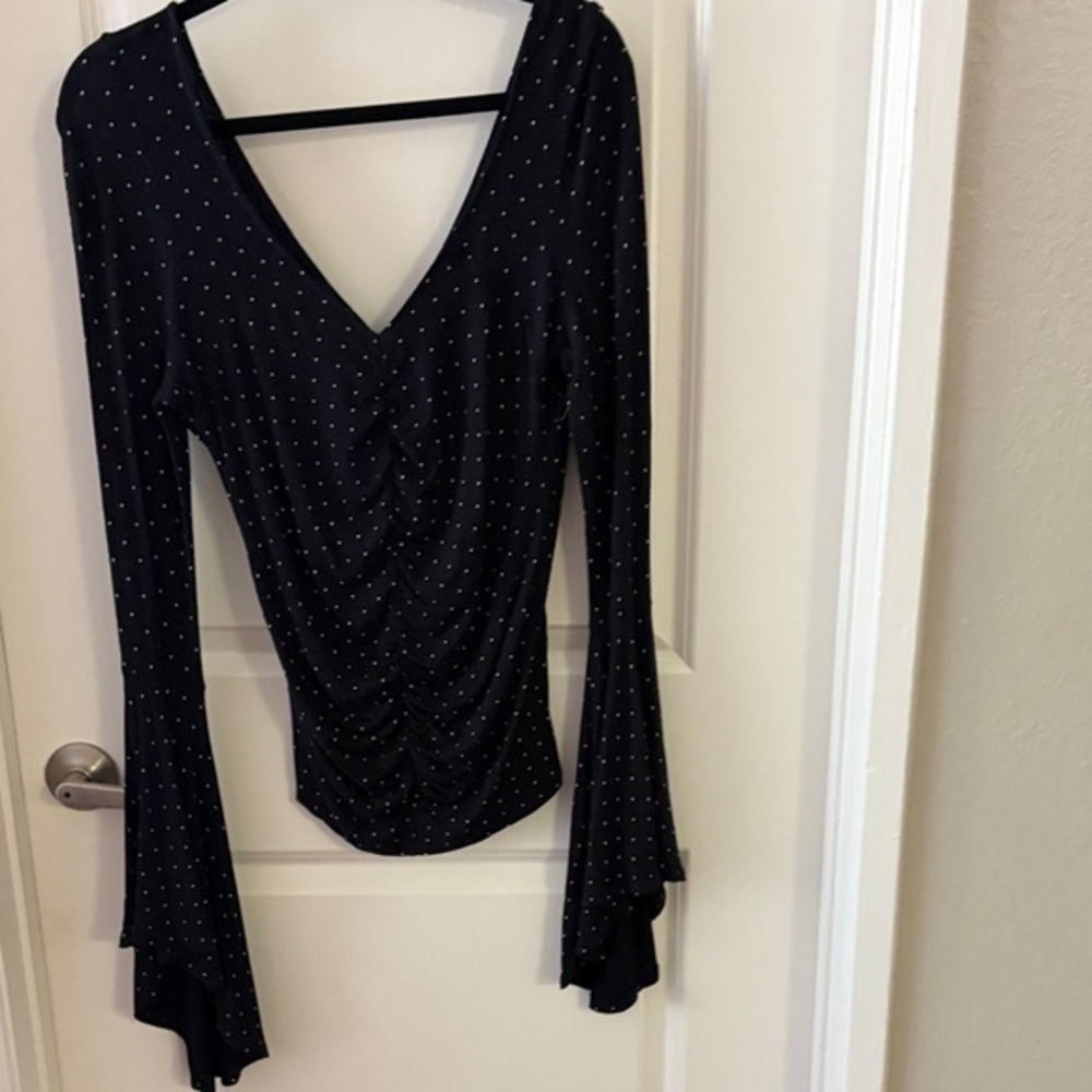 We The Free Black and White Polka Dot Bell Sleave Blouse